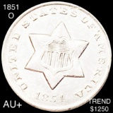 1851-O Three Cent Silver AU+