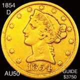 1854-D $5 Gold Half Eagle ABOUT UNCIRCULATED