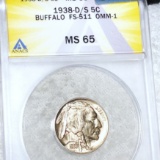 1938-D/S Buffalo Head Nickel ANACS - MS65 FS-511