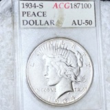 1934-S Silver Peace Dollar ACG - AU50