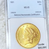 1861 $20 Gold Double Eagle NNC - MS65