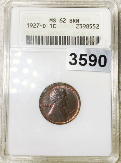 1927-D Lincoln Wheat Penny ANACS - MS 62 BRN