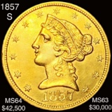 1857-S $5 Gold Half Eagle CHOICE BU