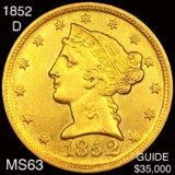 1852-D $5 Gold Half Eagle CHOICE BU
