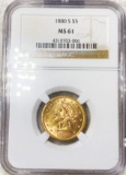 1880-S $5 Gold Half Eagle NGC - MS61