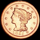 1851 Braided Hair Large Cent CHOICE BU RED