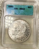 1892 Morgan Silver Dollar ICG - MS62