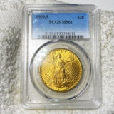 1909/8 $20 Gold Double Eagle PCGS - MS61