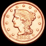 1853 Braided Hair Large Cent CHOICE BU RED