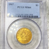 1907 $5 Gold Half Eagle PCGS - MS64