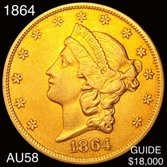 1864 $20 Gold Double Eagle CHOICE AU
