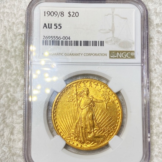 1909/8 $20 Gold Double Eagle NGC - AU55
