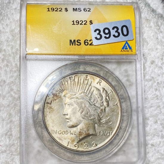1922 Silver Peace Dollar ANACS - MS62
