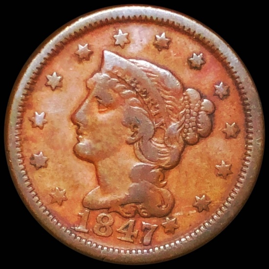 1847 Braided Hair Large Cent NICELY CIRCULATED