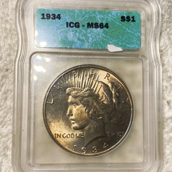 1934 Silver Peace Dollar ICG - MS64