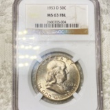 1953-D Franklin Half Dollar NGC - MS 63 FBL