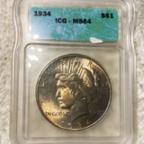 1934 Silver Peace Dollar ICG - MS64