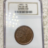 1853 Braided Hair Large Cent NGC - MS 65 BN