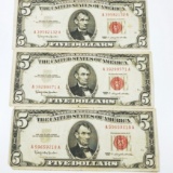 (3) 1963 $5 Red Seal Bill UNCIRCULATED