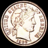 1908 Barber Silver Dime ABOUT UNC