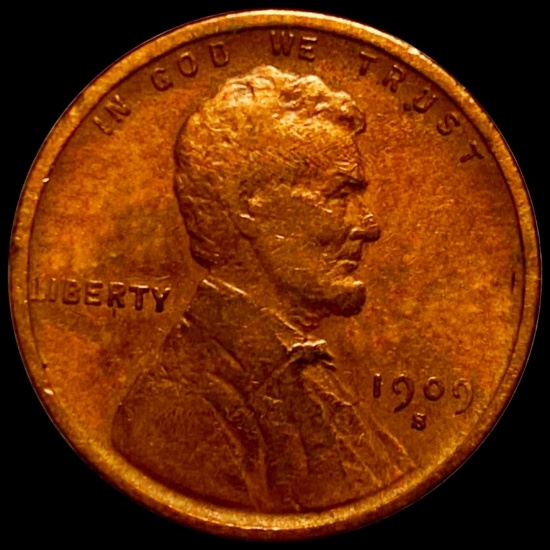 1909-S Lincoln Wheat Penny ABOUT UNC