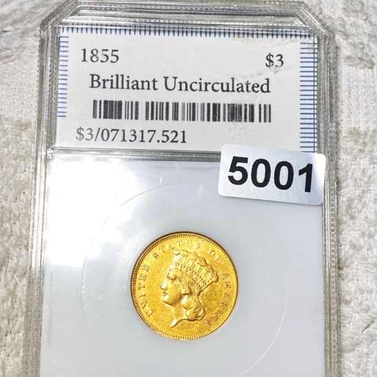 1855 $3 Gold Piece PCI - BRILLIANT UNC