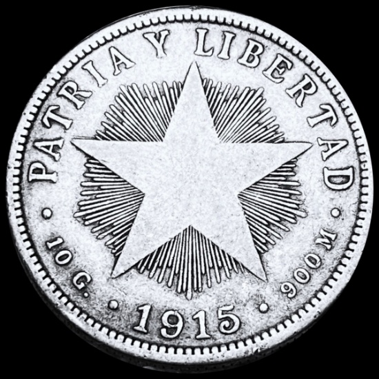 1915 Cuba Silver 40 Centavos LIGHT CIRC