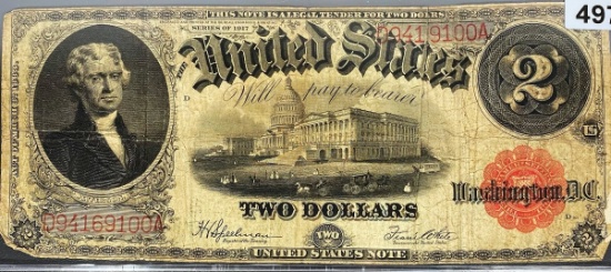 1917 $2 United States Bill ABOUT UNCIRCULATED