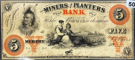 1860 $5 Miners and Planters Bill UNCIRCULATED