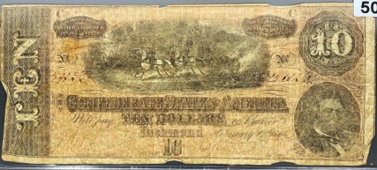 1864 $10 Confederate Richmond Bill NICELY CIRC
