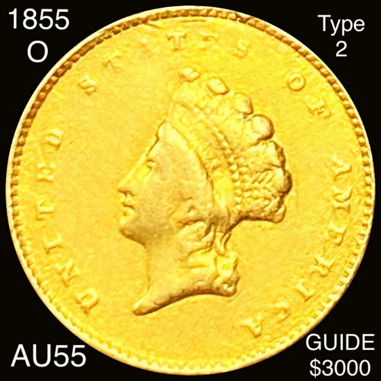 1855-O TY2 Rare Gold Dollar CHOICE AU