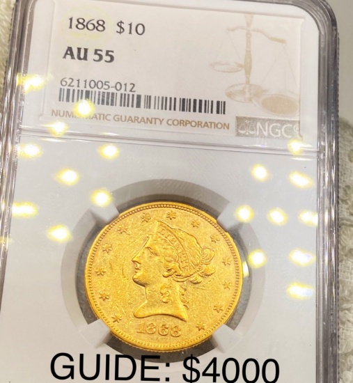 1868 $10 Gold Eagle NGC - AU55