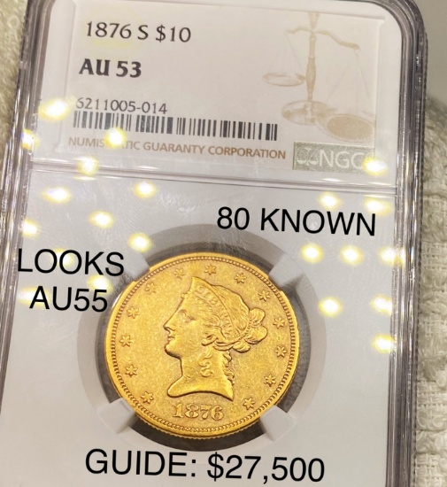 1876-S $10 Gold Eagle NGC - AU53