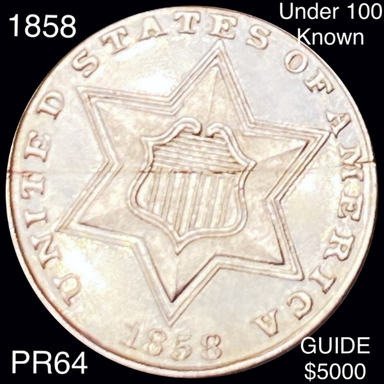 1858 Three Cent Silver CHOICE PROOF