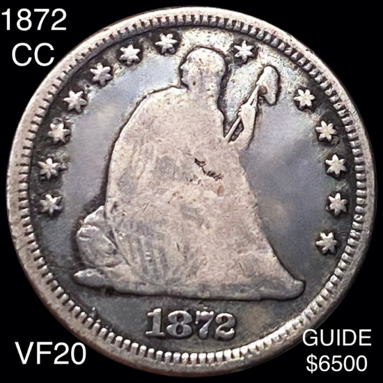 1872-CC Seated Liberty Quarter NICELY CIRCULATED