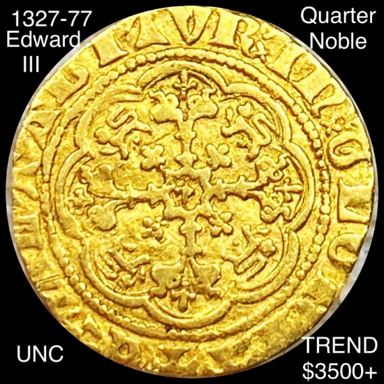 1327-77 Edward III Gold Quarter Noble UNC