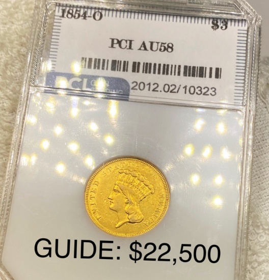 1854-O $3 Gold Piece PCI - AU58