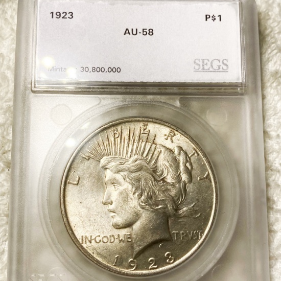 1923 Silver Peace Dollar SEGS - AU58