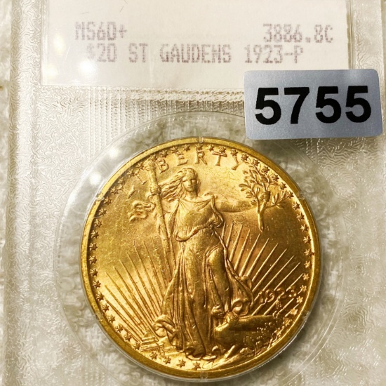 1923 $20 Gold Double Eagle BLANCHARD - MS60+
