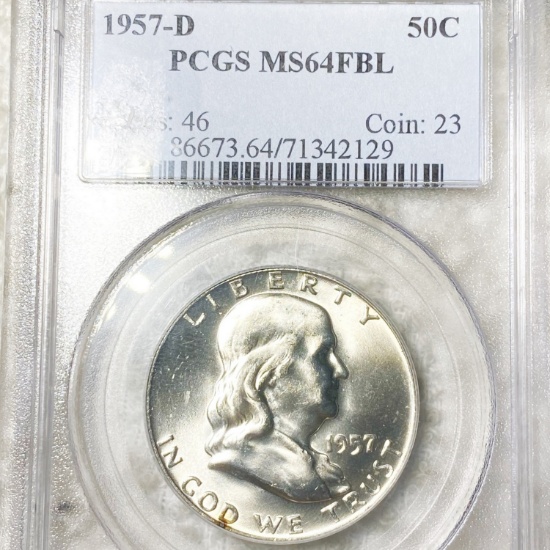 1957-D Franklin Half Dollar PCGS - MS 64 FBL