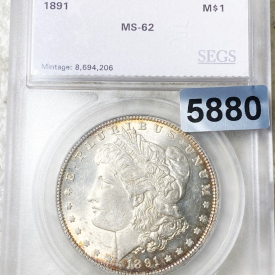 1891 Morgan Silver Dollar SEGS - MS62