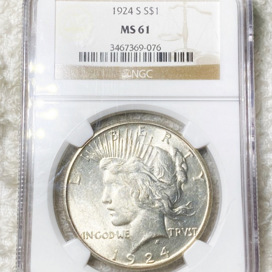 1924-S Silver Peace Dollar NGC - MS61