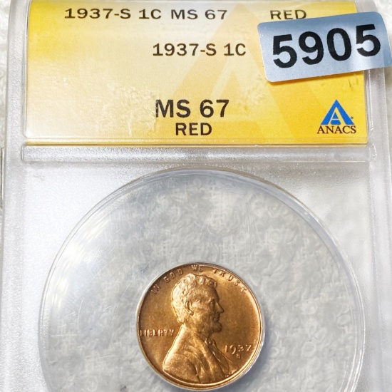 1937-S Lincoln Wheat Penny ANACS - MS 67 RED