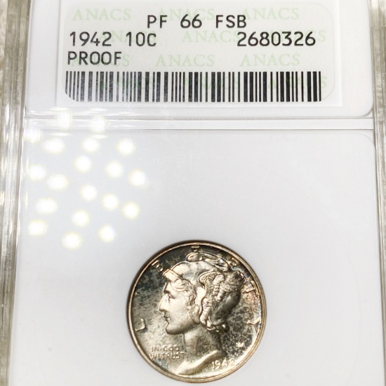 1942 Mercury Silver Dime ANACS - PF 66 FSB