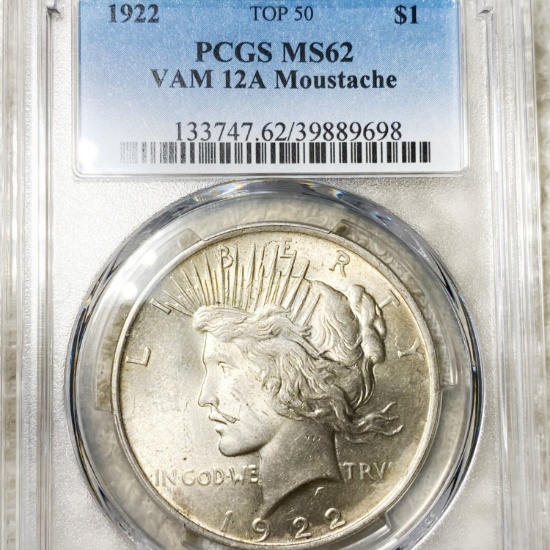 1922 Silver Peace Dollar PCGS - MS62 MOUSTACHE