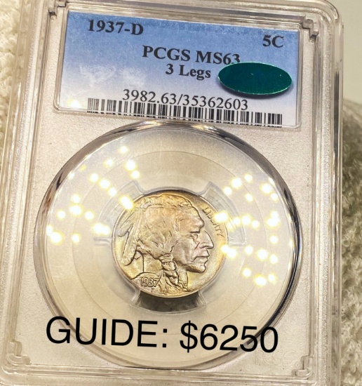 1937-D "3-LEG" Buffalo Head Nickel PCGS - MS63CAC