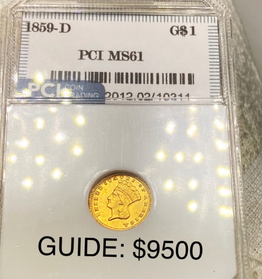 1859-D Rare Gold Dollar PCI - MS61