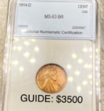 1914-D Lincoln Wheat Penny NNC - MS 63 BR