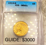 1913-S $5 Gold Half Eagle ICG - MS61