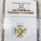 1870 Round Liberty Gold Quarter NGC - MS64 BG-808
